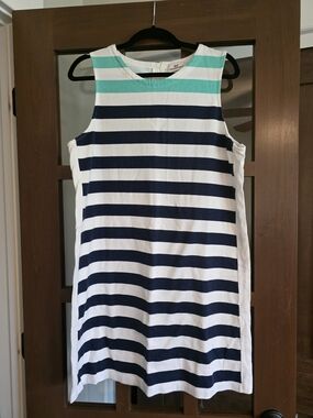 Striped Sleeveless Shift Dress in White, Navy & Mint